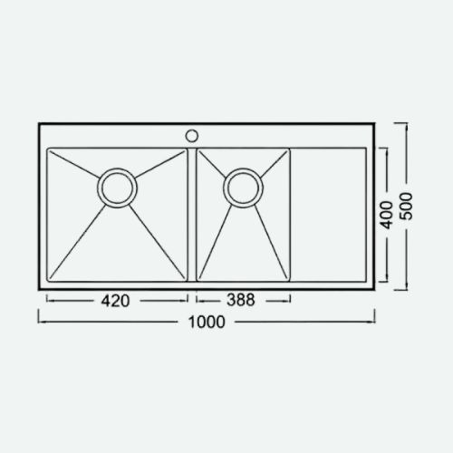 Newmatic Double H100 Handcrafted Kitchen Sink Dimensions