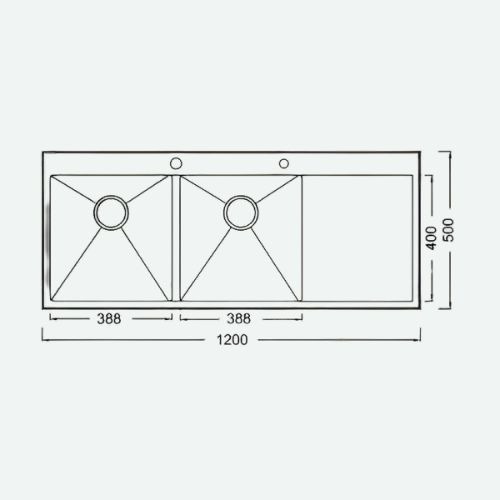 Double H120 Handcrafted Sink Dimensions in MM