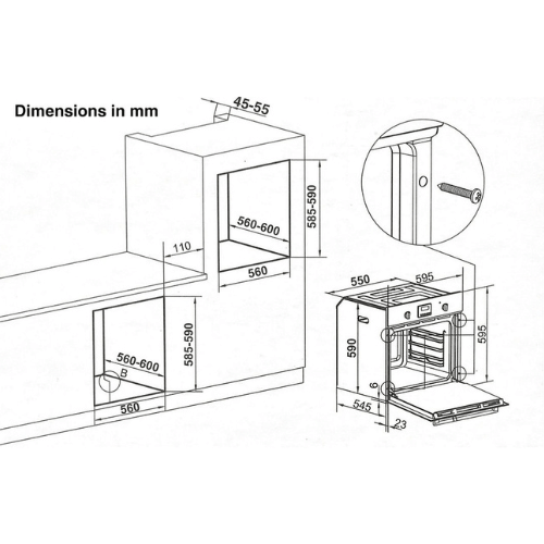 Newmatic FM6113T Inbuilt Oven Dimensions