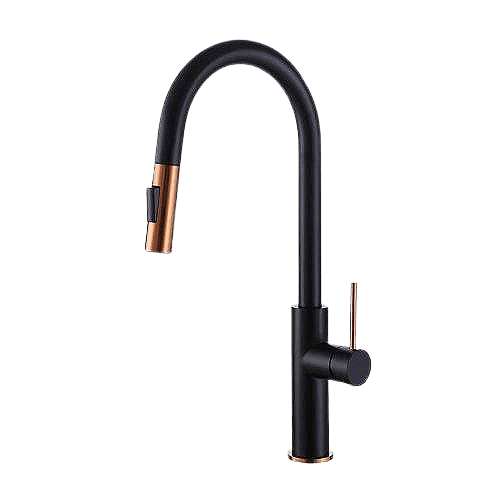 Newmatic T14MF Flexi Mixer Tap, In Matte Black and Gold Spout