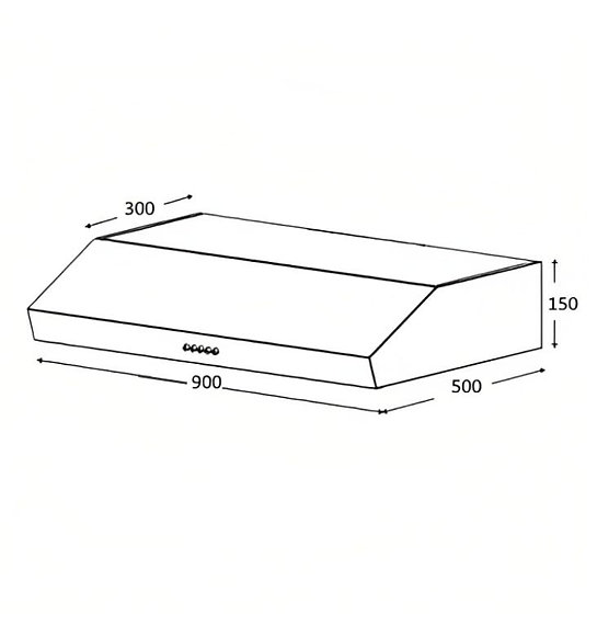 HT17.9P Undermount Slim Hood Dimensions