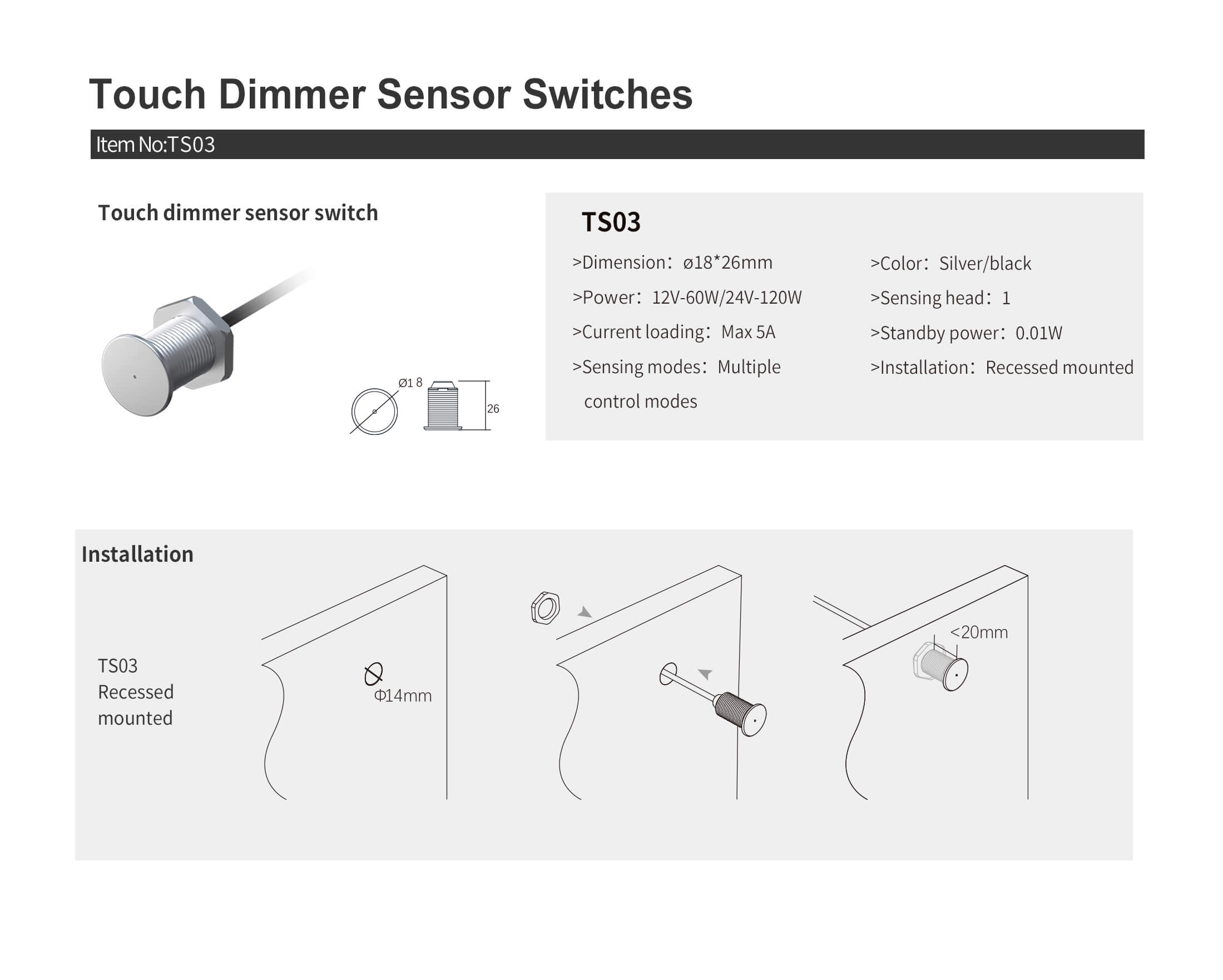 TS03-1 Touch Dimmer Switch